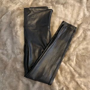 SPANX Black Faux Leather Leggings Large Petite